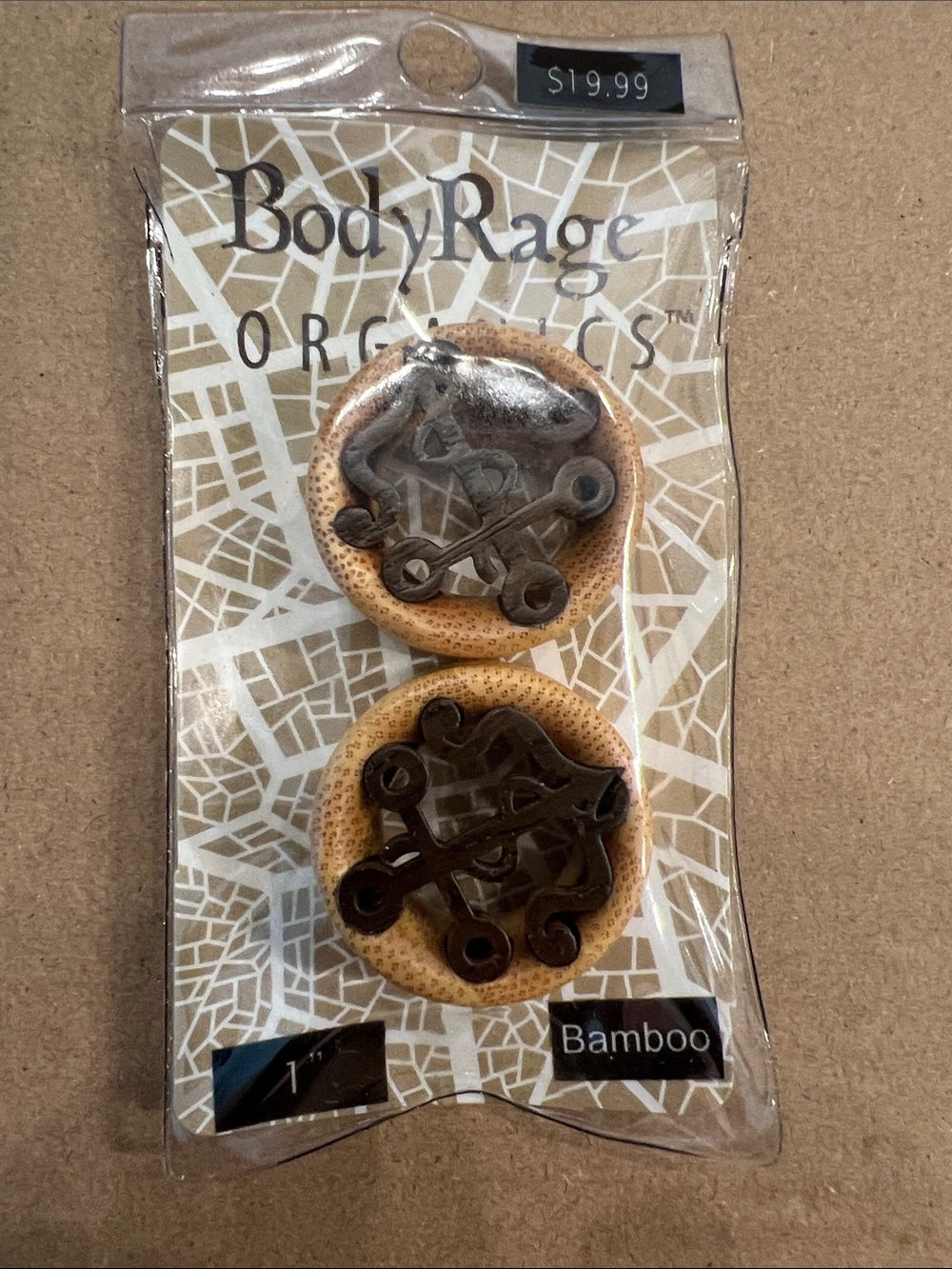 BodyRage Organics Bamboo Earrings - Natural Brown with Dark Metal Accents